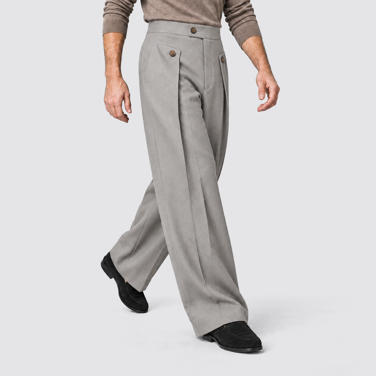 Men Wide Leg Trousers Front Pleats Relaxed Fit