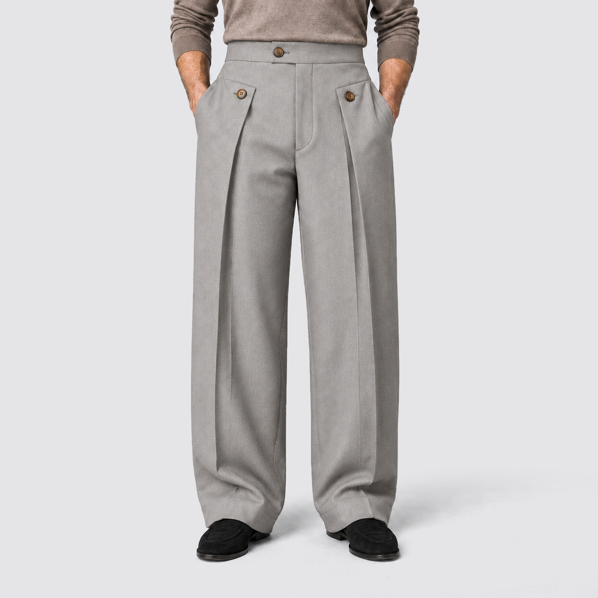 Men Wide Leg Trousers Front Pleats Relaxed Fit