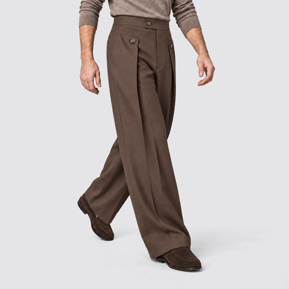 Men Wide Leg Trousers Front Pleats Relaxed Fit