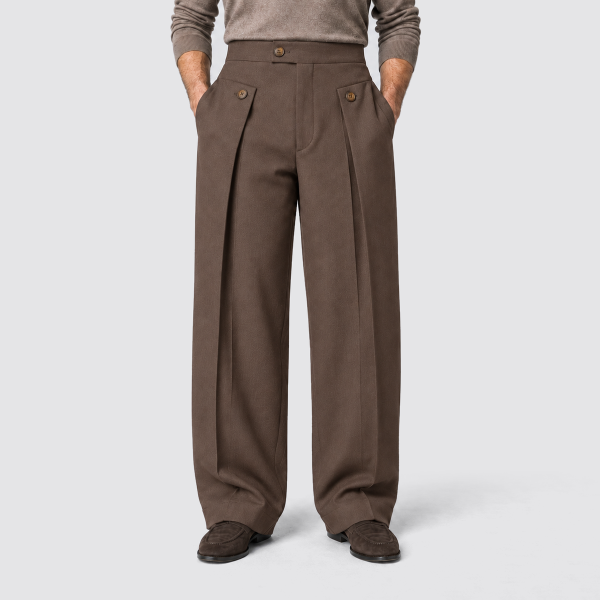 Men Wide Leg Trousers Front Pleats Relaxed Fit