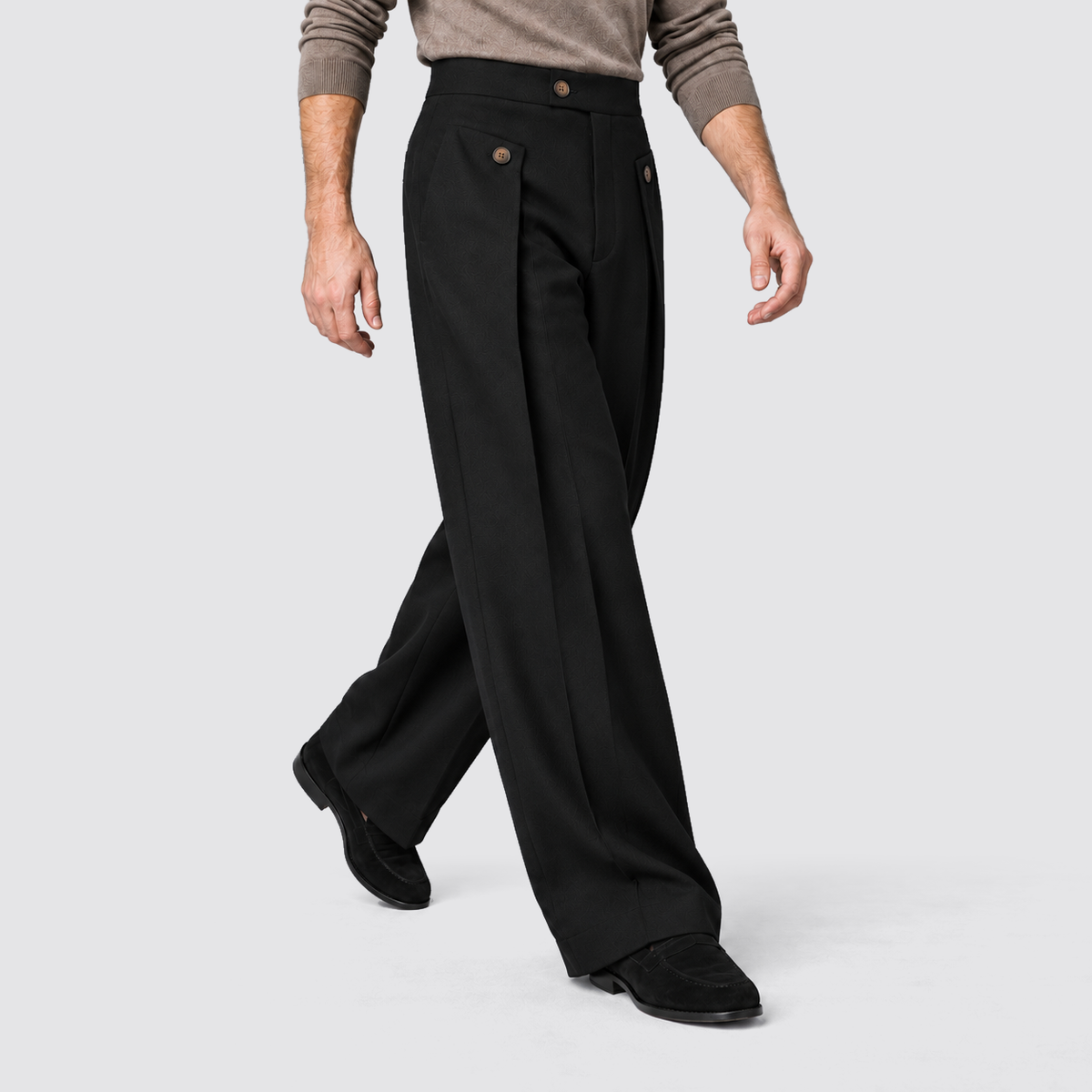 Men Wide Leg Trousers Front Pleats Relaxed Fit