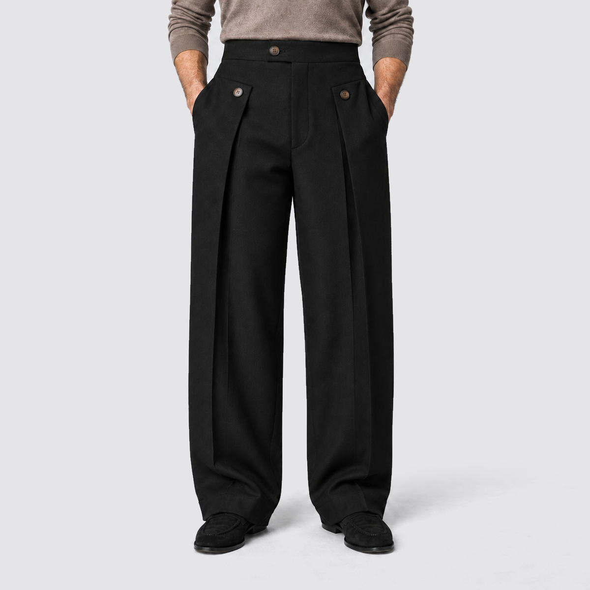 Men Wide Leg Trousers Front Pleats Relaxed Fit
