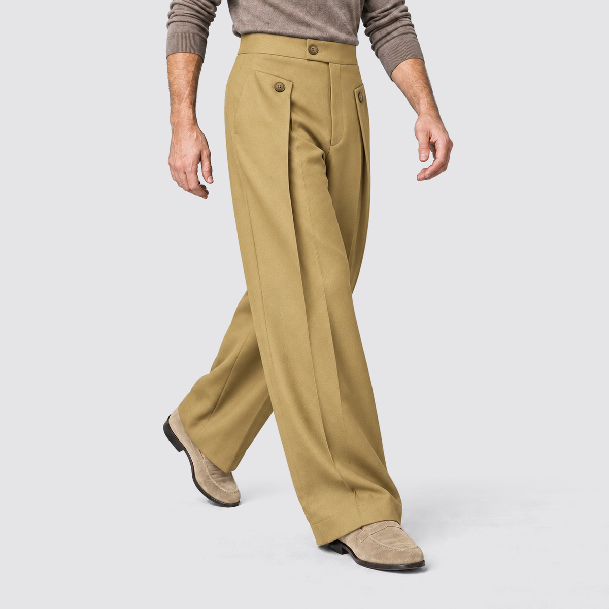 Men Wide Leg Trousers Front Pleats Relaxed Fit