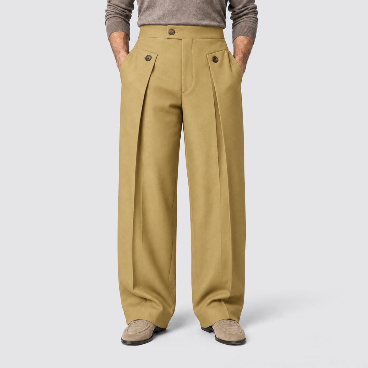 Men Wide Leg Trousers Front Pleats Relaxed Fit
