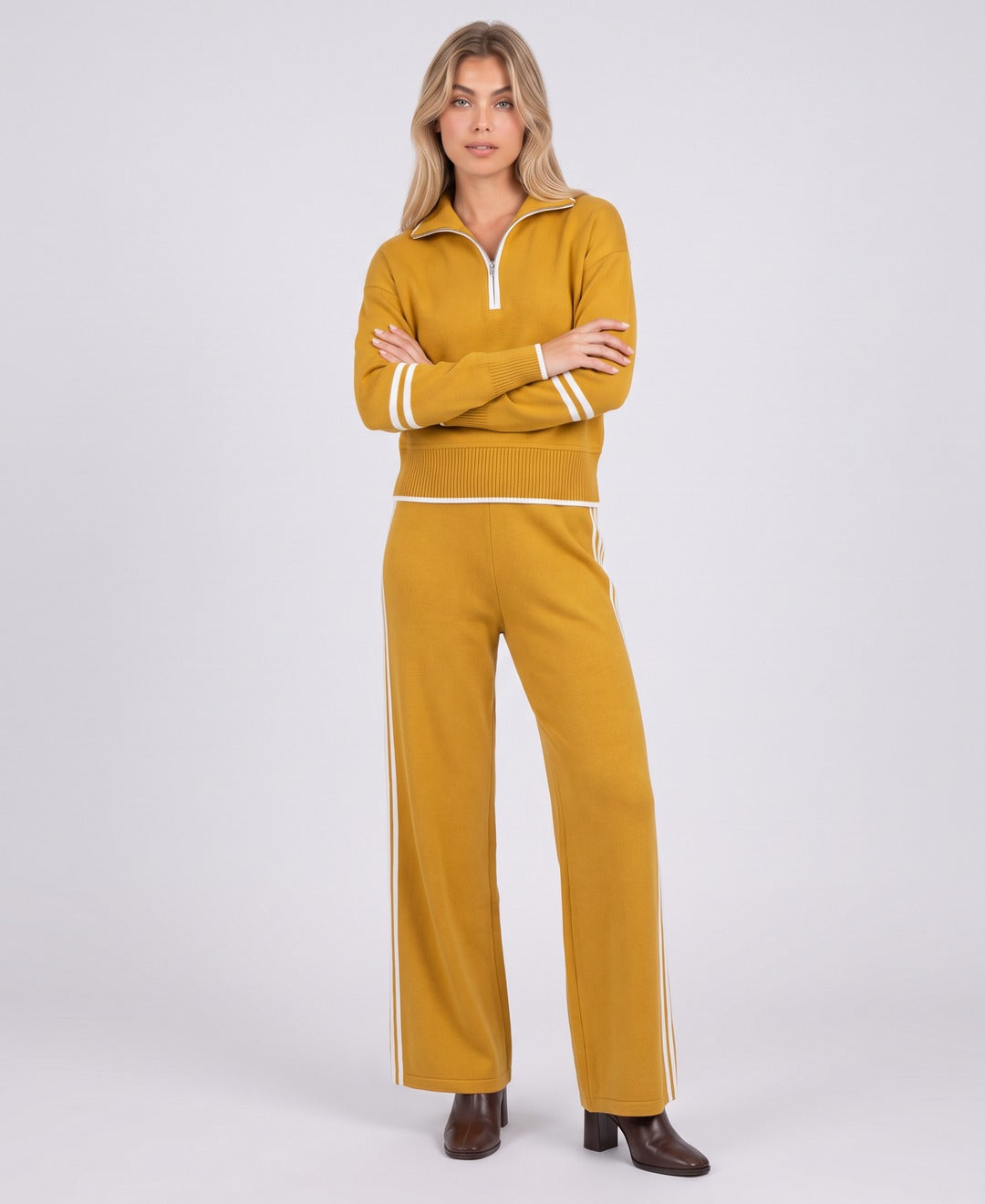 Reyna Track Set in Mustard, front view