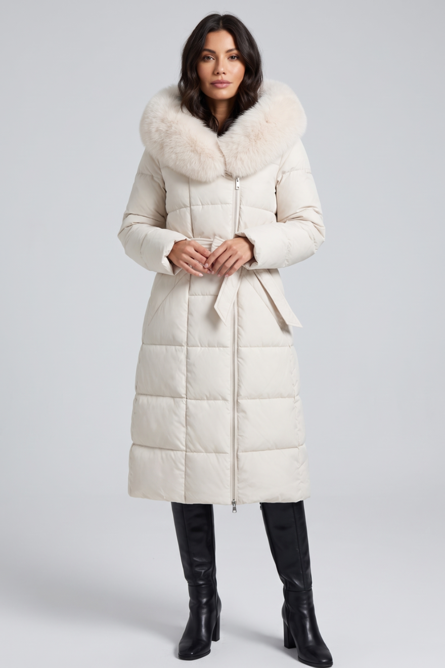 Womens Belted Quilted Puffer Parka