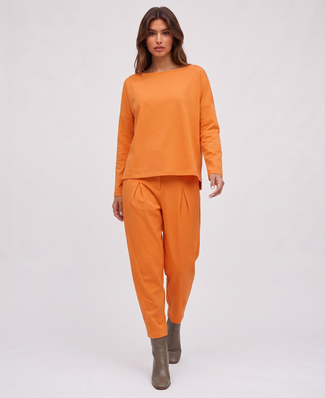 Yvette Boatneck Set in Orange, front view