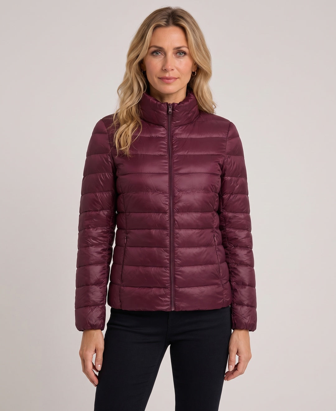 Lia Ultralight Packable Puffer Jacket in Burgundy