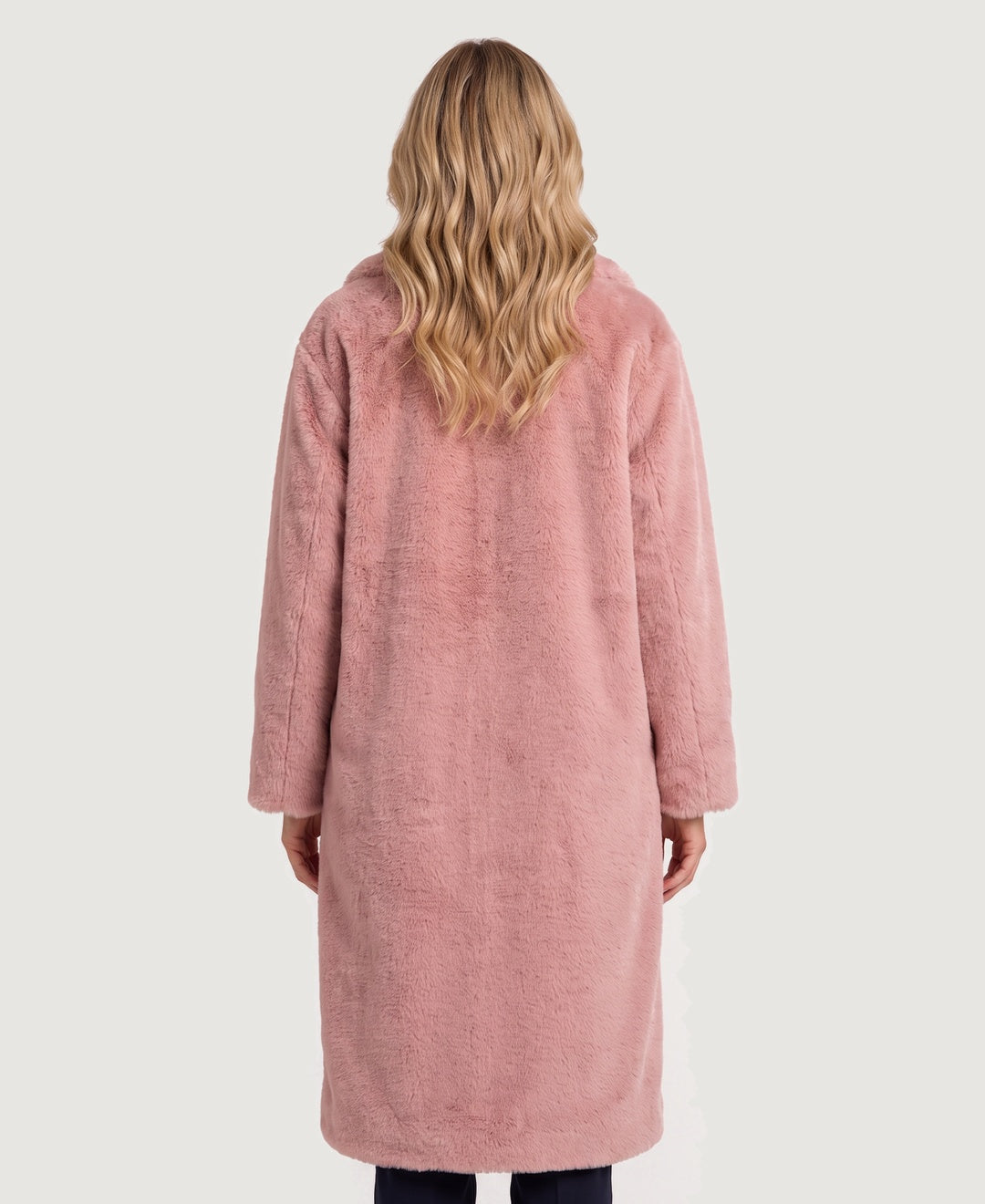 Long Teddy Fleece Coat Double Breasted pink back view