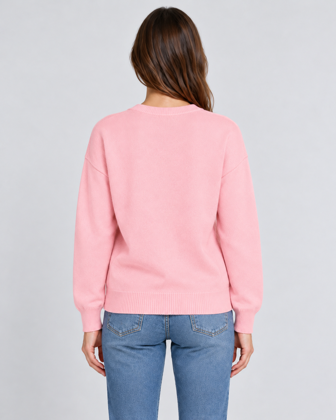 Embroidered Bow Slogan Crew Neck Christmas Jumper, pink Christmas jumper, back view