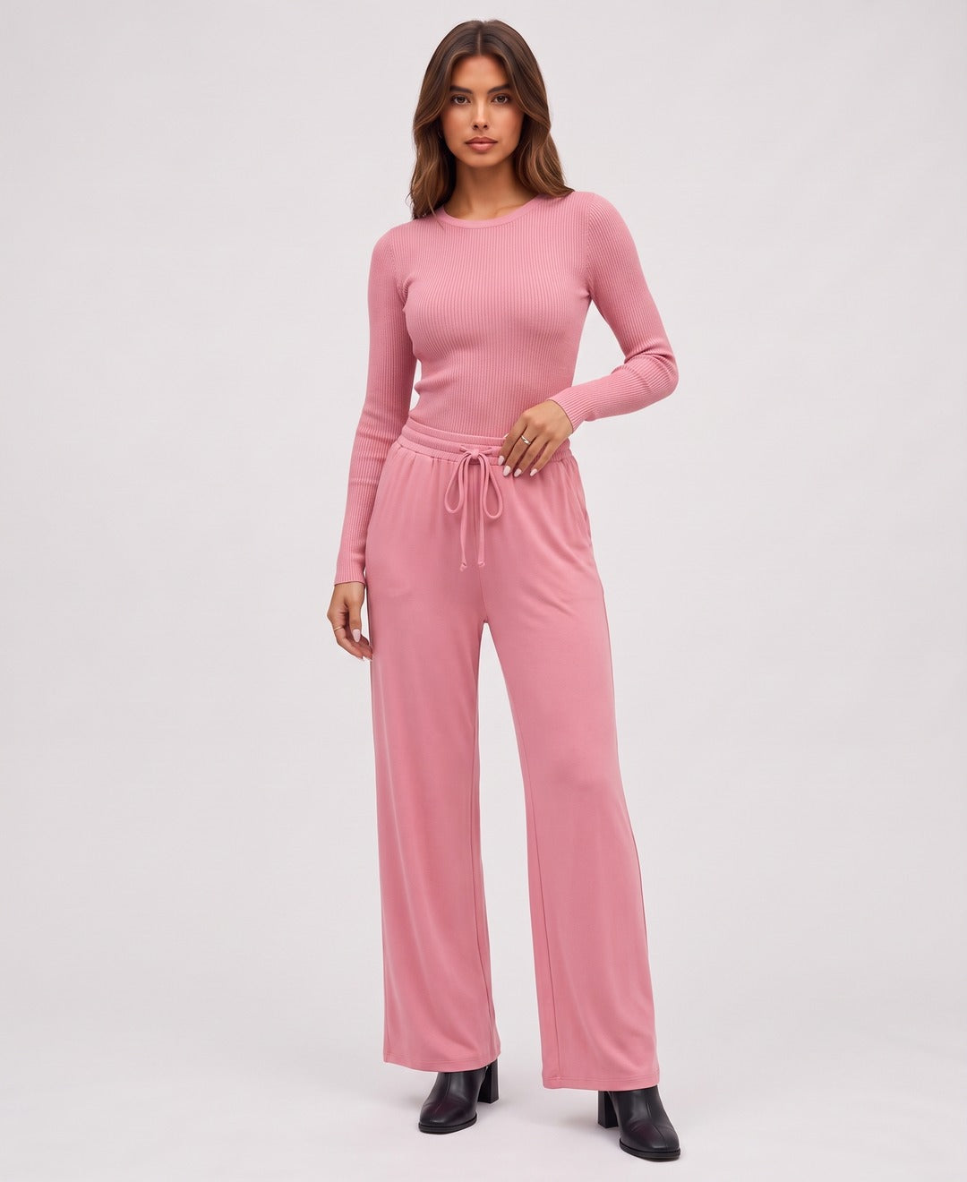 Marisol Rib Set in Pink, front view