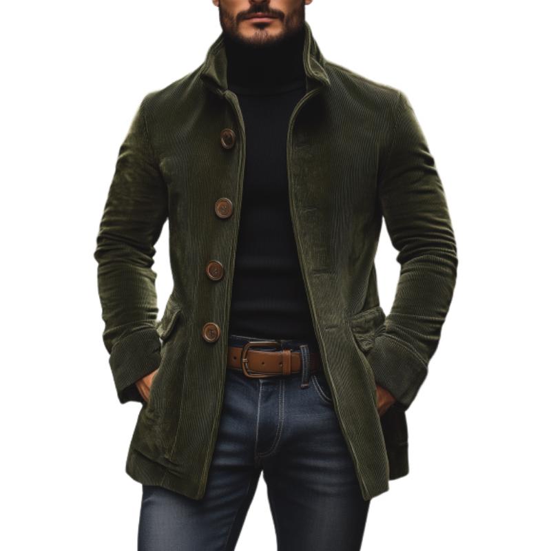 Henry Corduroy Stand Collar Short Coat in Army Green