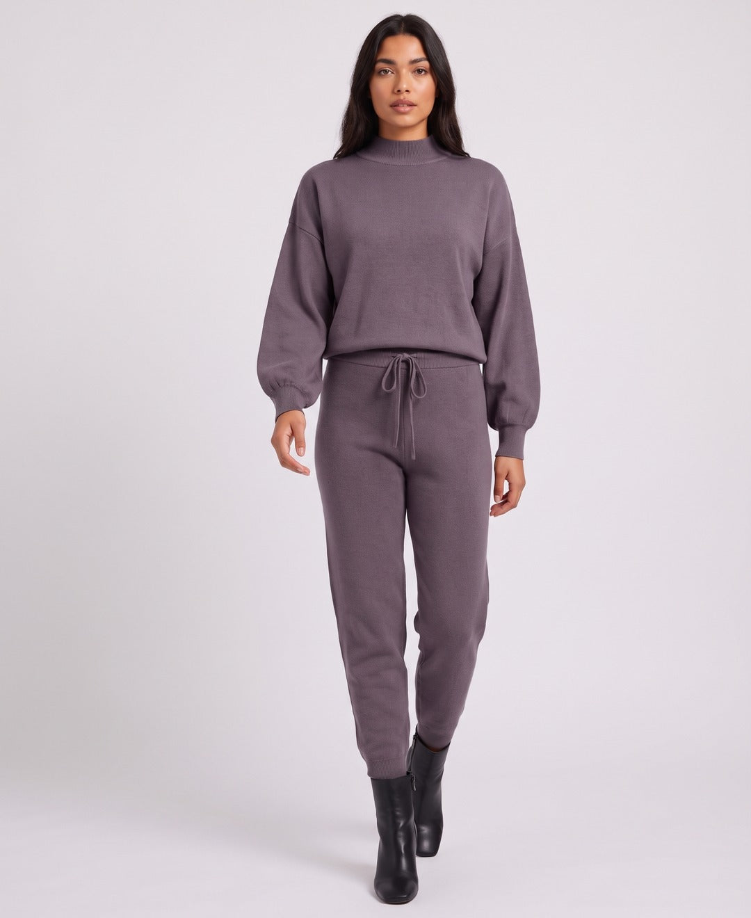 Carys Mock Neck Set in Purple, front view
