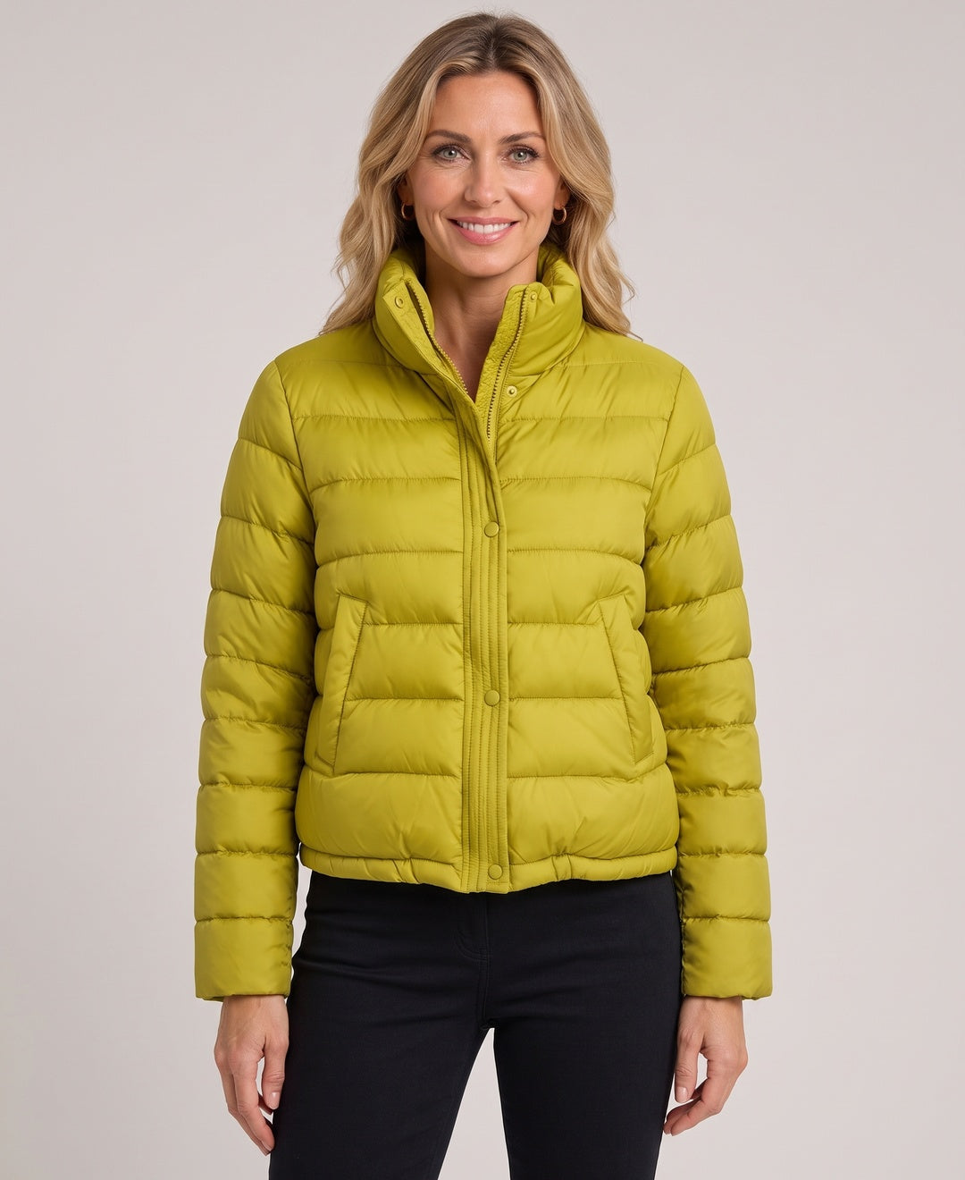 Solenne Boxy Snap Collar Puffer Jacket in Yellow