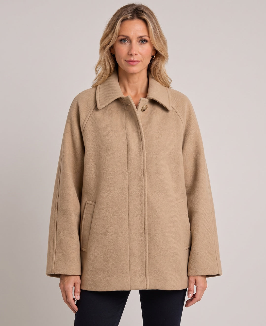 Camille Oversized Button Front Coat in Beige