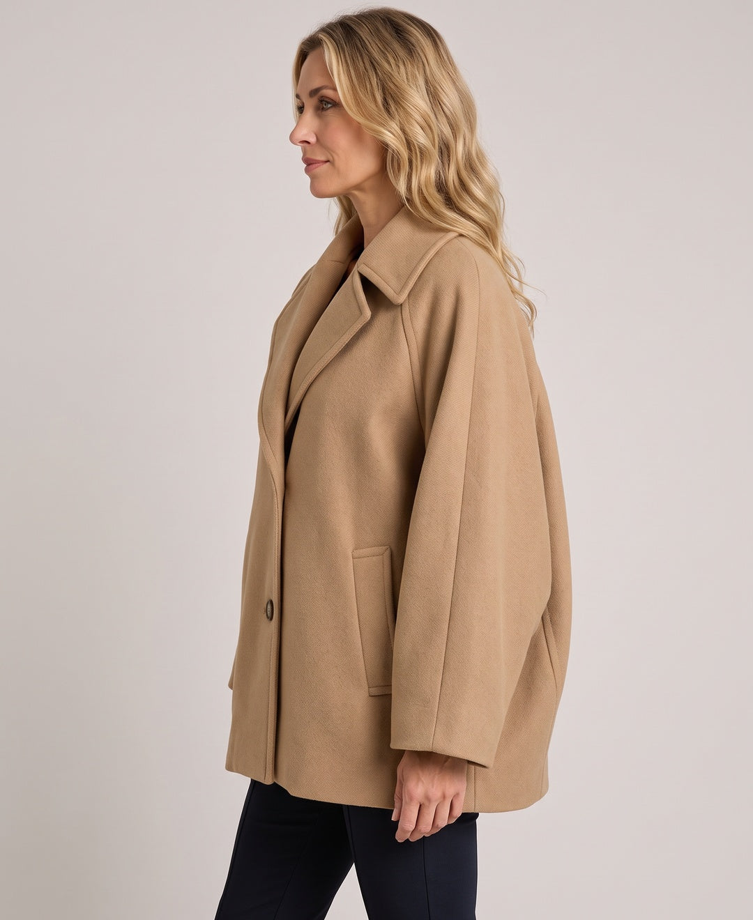 Camille Oversized Button Front Coat in Beige