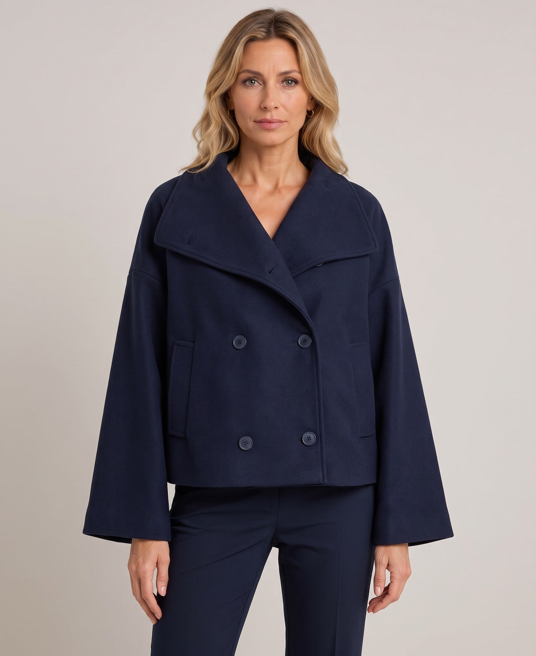 Laudomia Oversized Double Breasted Jacket in Navy