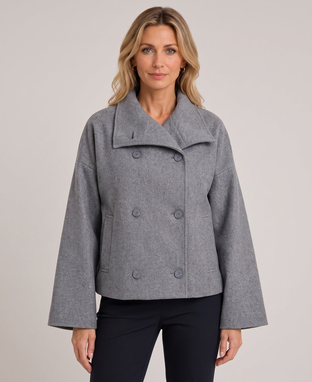 Laudomia Oversized Double Breasted Jacket in Grey