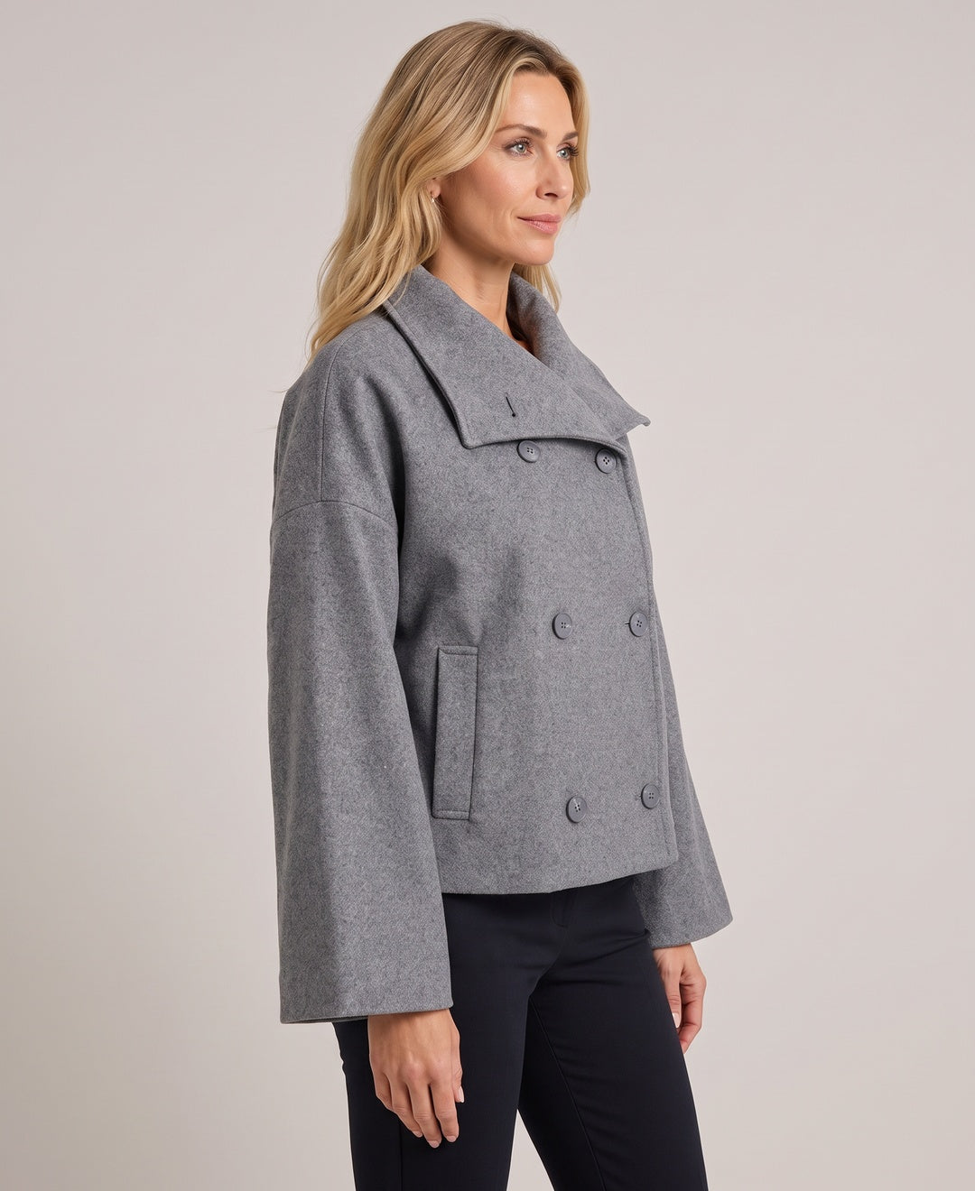 Laudomia Oversized Double Breasted Jacket in Grey