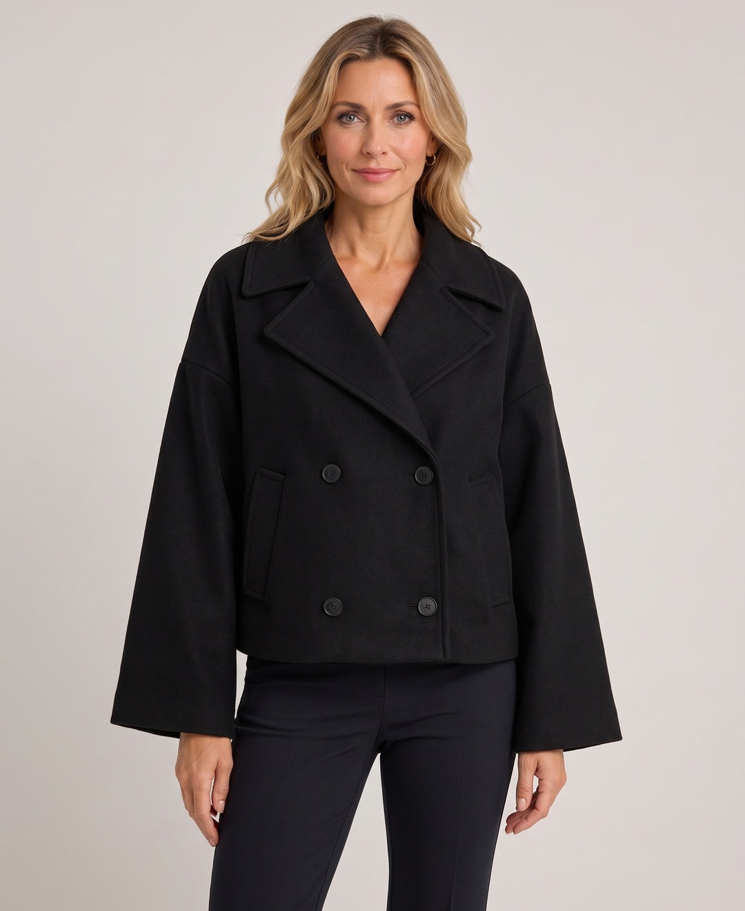 Laudomia Oversized Double Breasted Jacket in Black