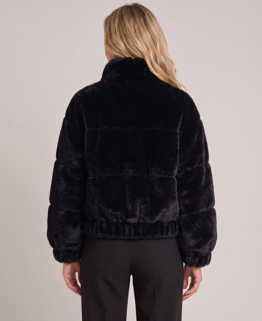 Soraya Plush Faux Fur Zip Cropped Jacket in Black