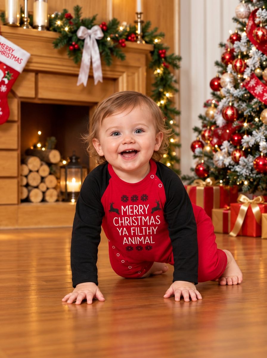 Slogan Raglan Top Candy Cane Matching Family Christmas Pyjamas, baby set