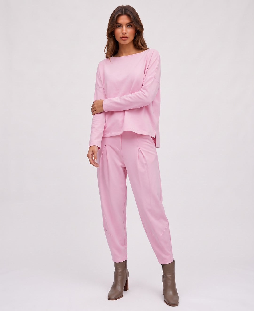 Yvette Boatneck Set in Pink, front view