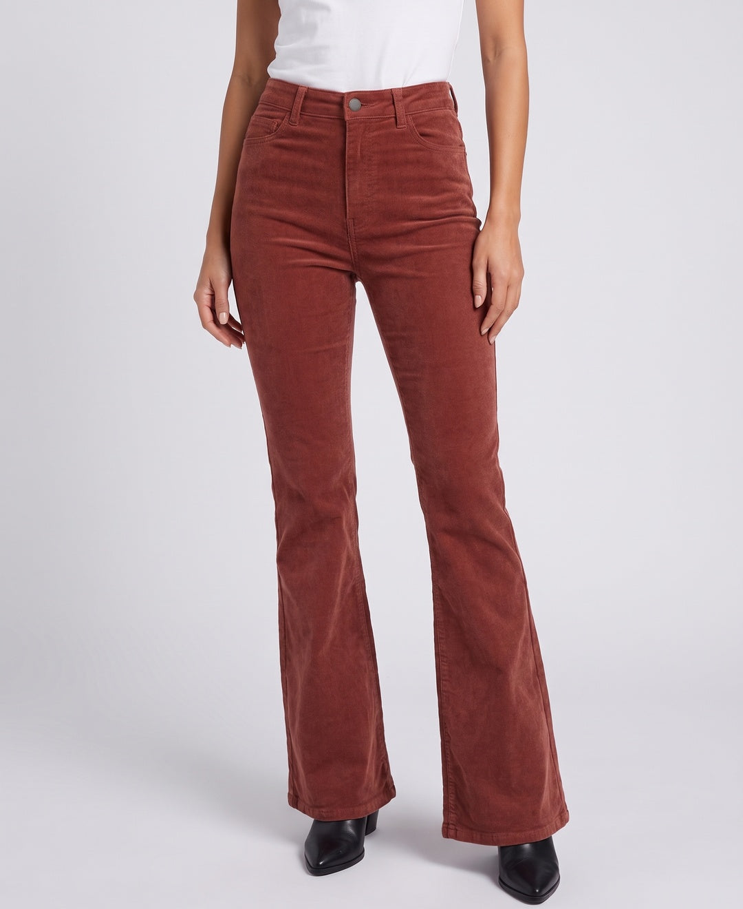 Delphina Trousers in Rust Rose corduroy, front view