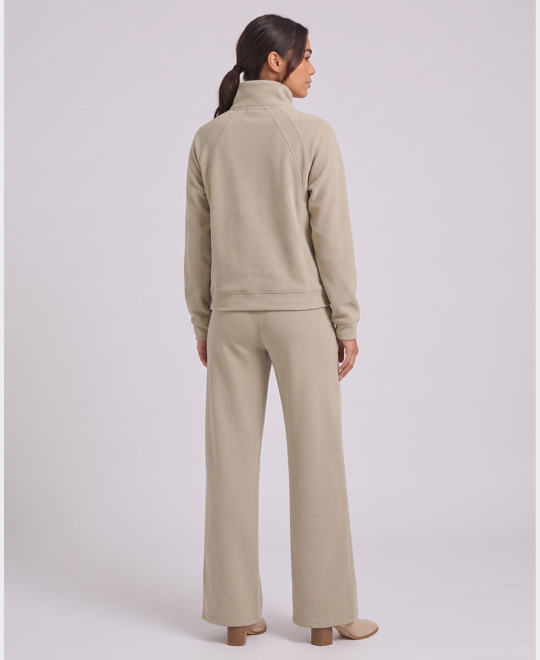 Tamsin Funnel Collar Jogger Set in Sand, back view