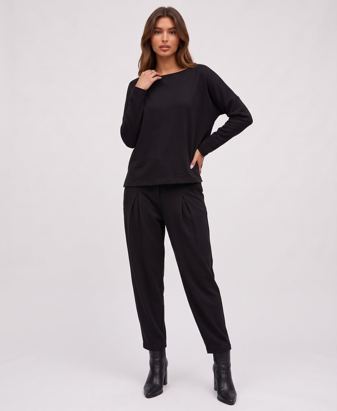 Yvette Boatneck Set in Black, front view