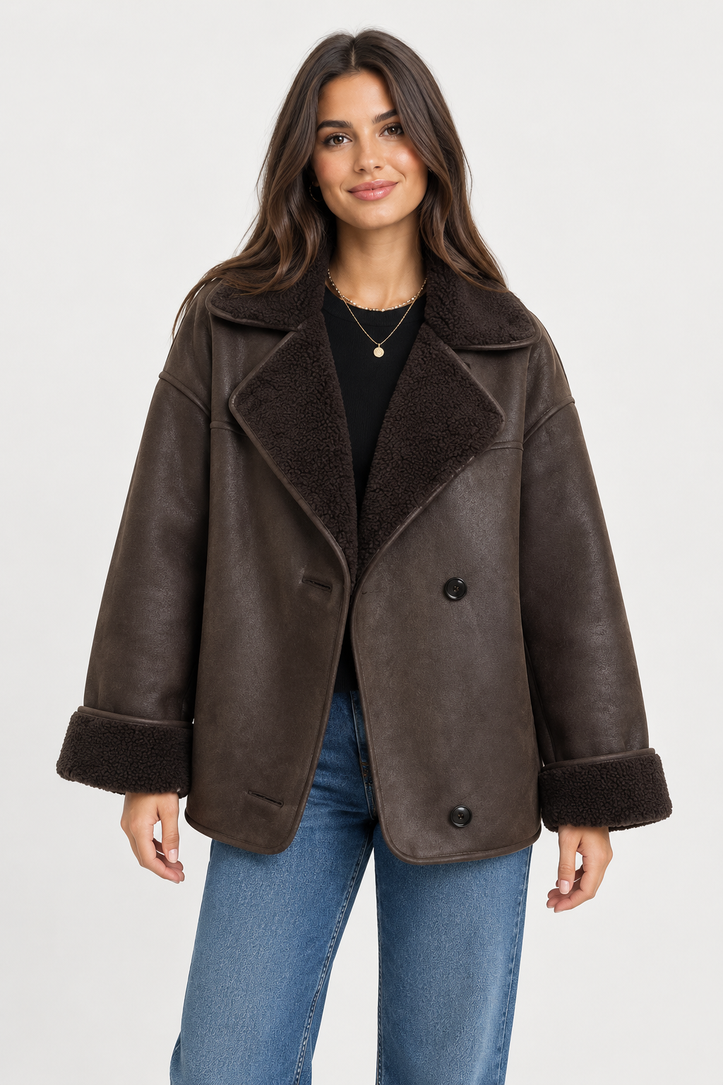 Petra Oversized Faux Leather Aviator Jacket
