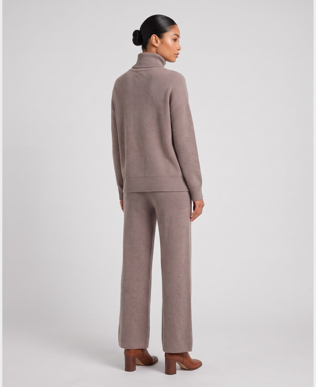 Auburn Cashmere Lounge Set in Taupe, back view