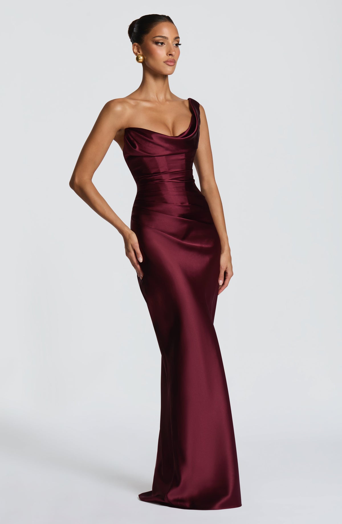 Eurydice draped cowl satin maxi dress