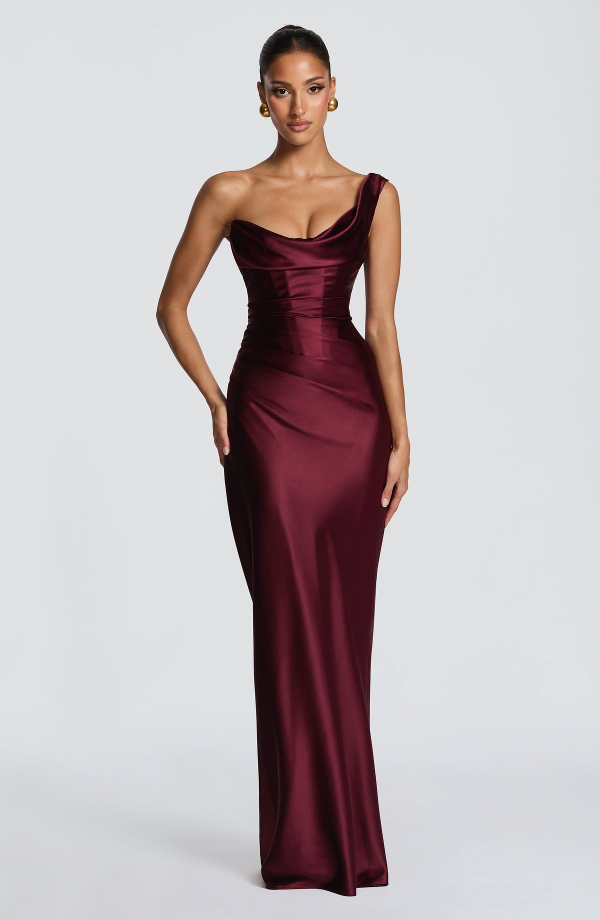 Eurydice draped cowl satin maxi dress
