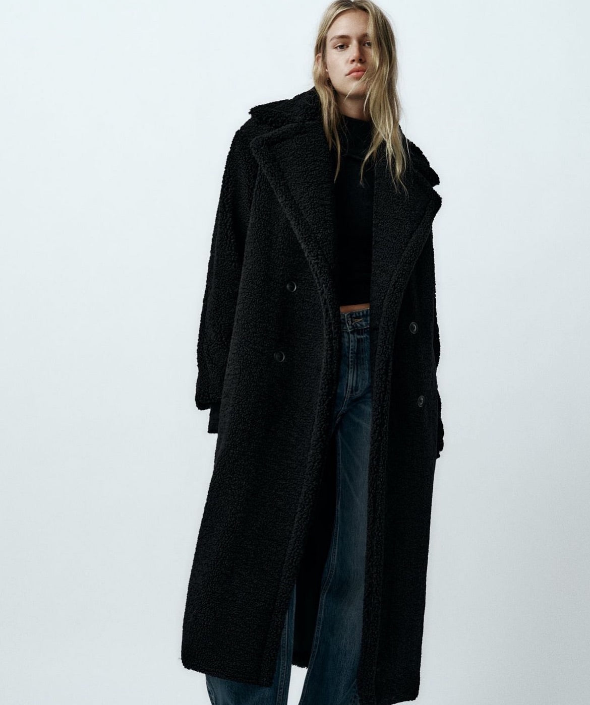 Carly Long Oversized Teddy Coat in Black