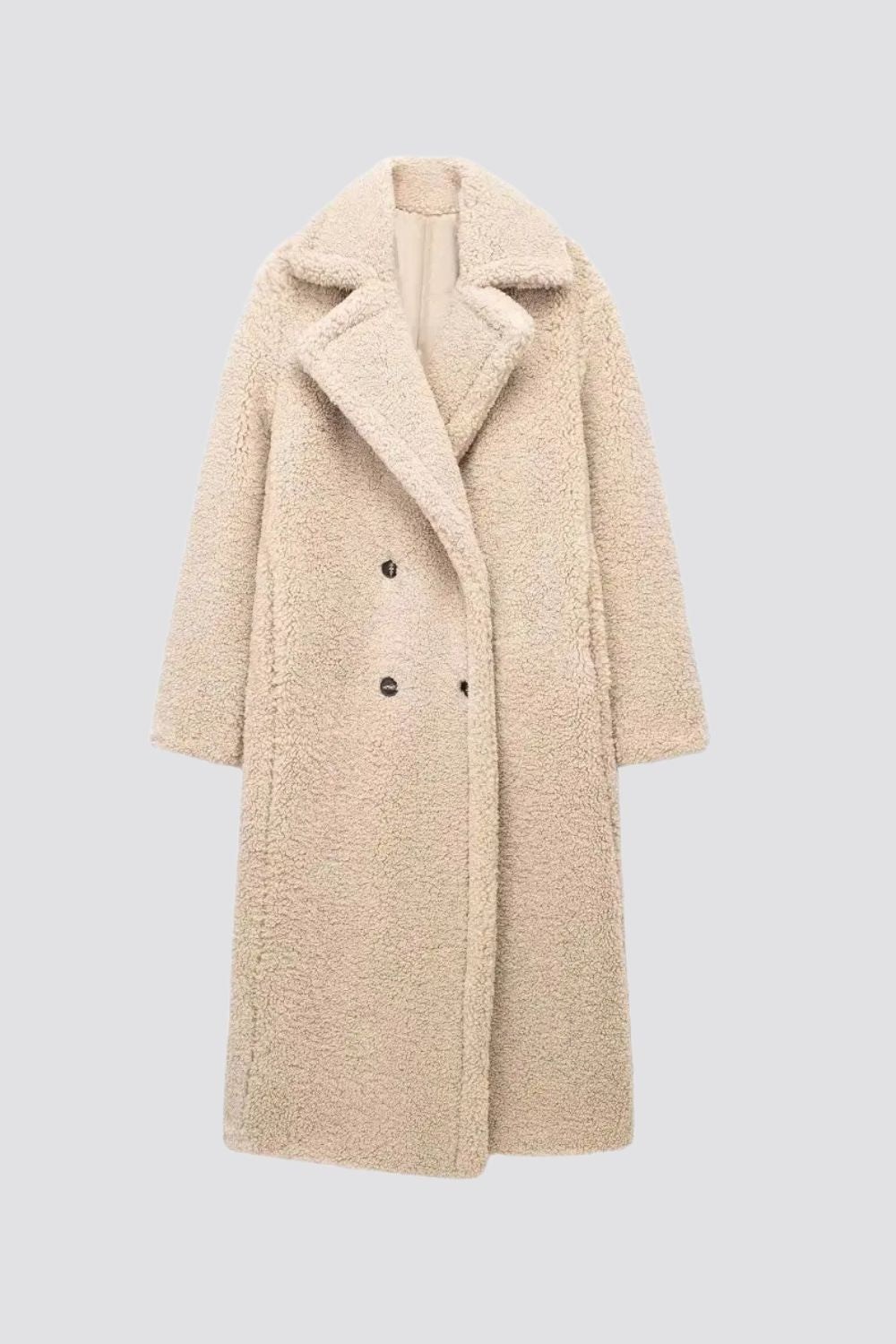 Carly Long Oversized Teddy Coat in Beige