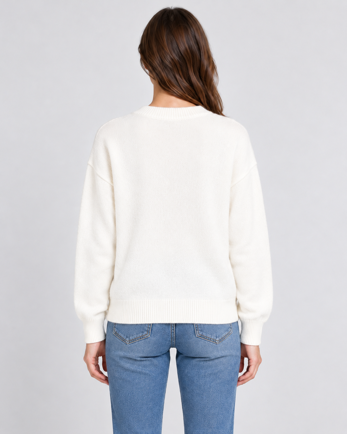Tufted Slogan Crew Neck Christmas Jumper, white jumper, plain back view