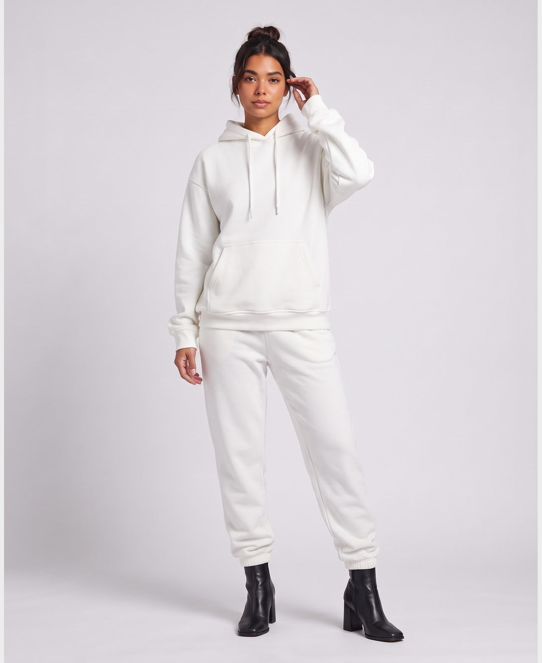 Giselle Hoodie Jogger Set in White, front view