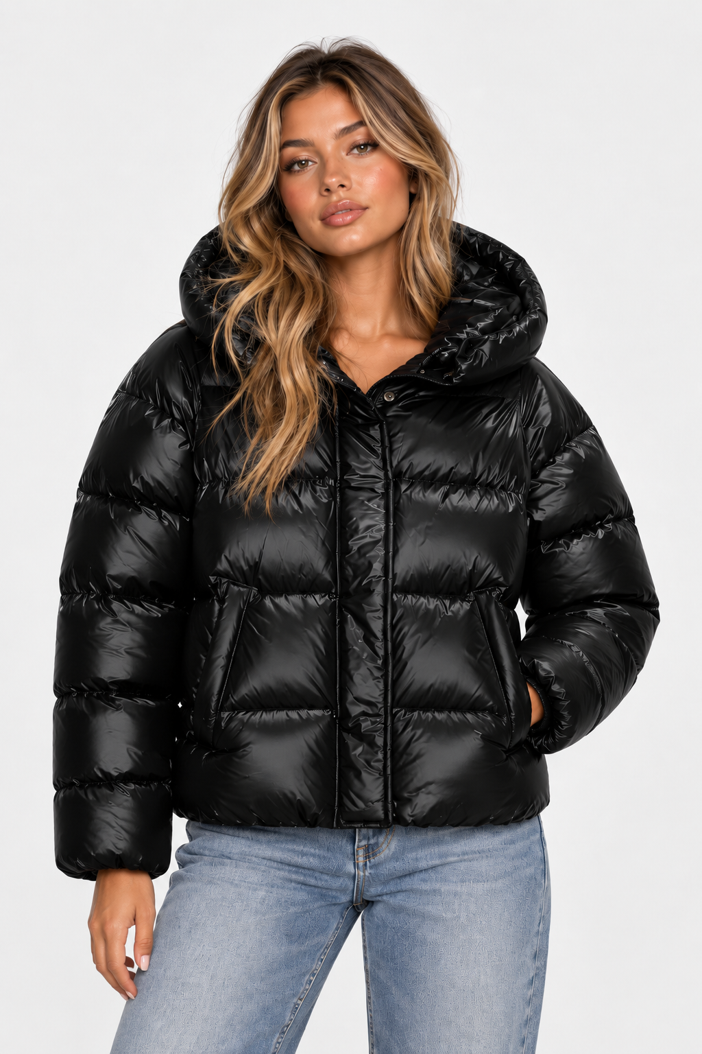 Women Oversized Shine Hooded Puffer Jacket