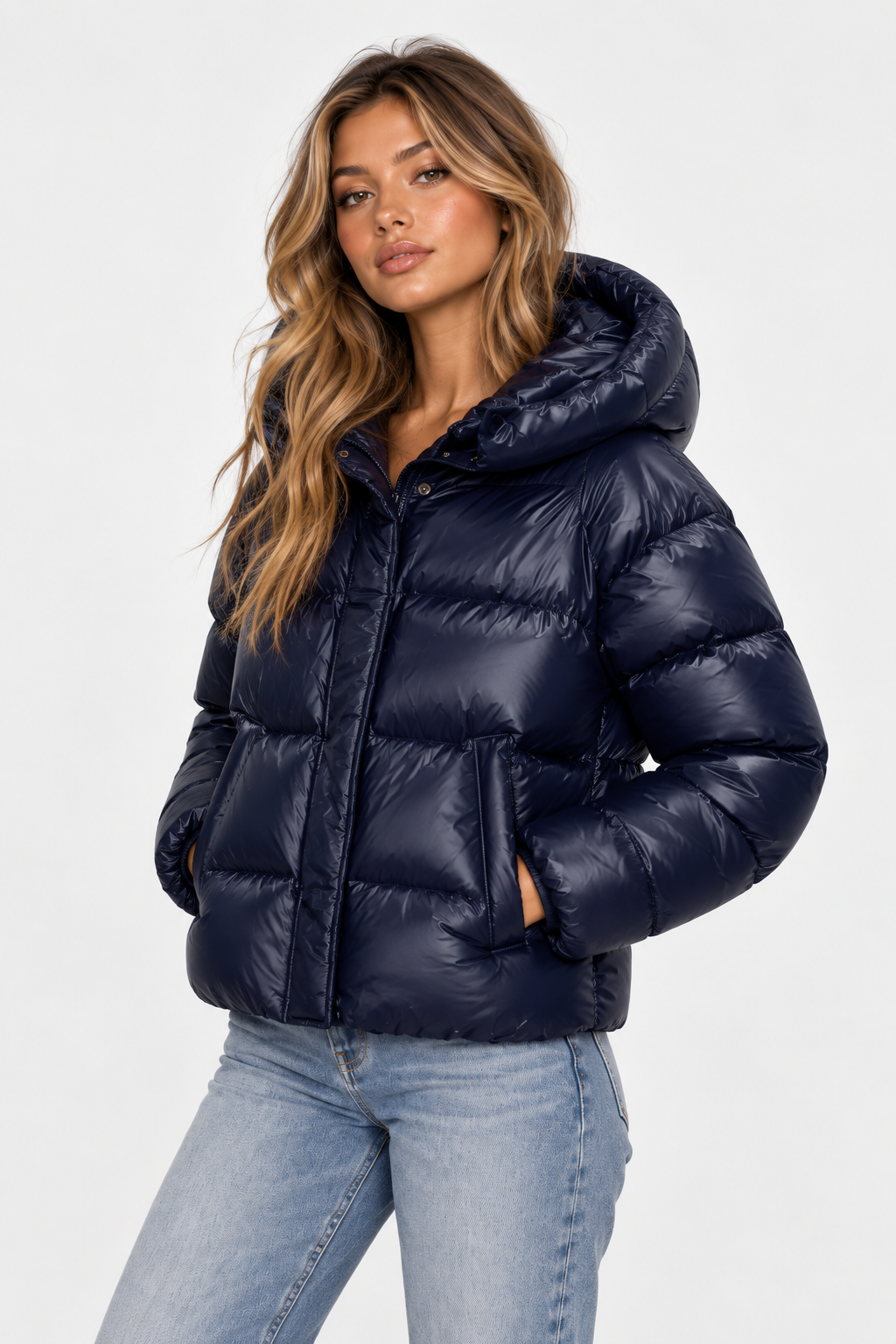 Women Oversized Shine Hooded Puffer Jacket