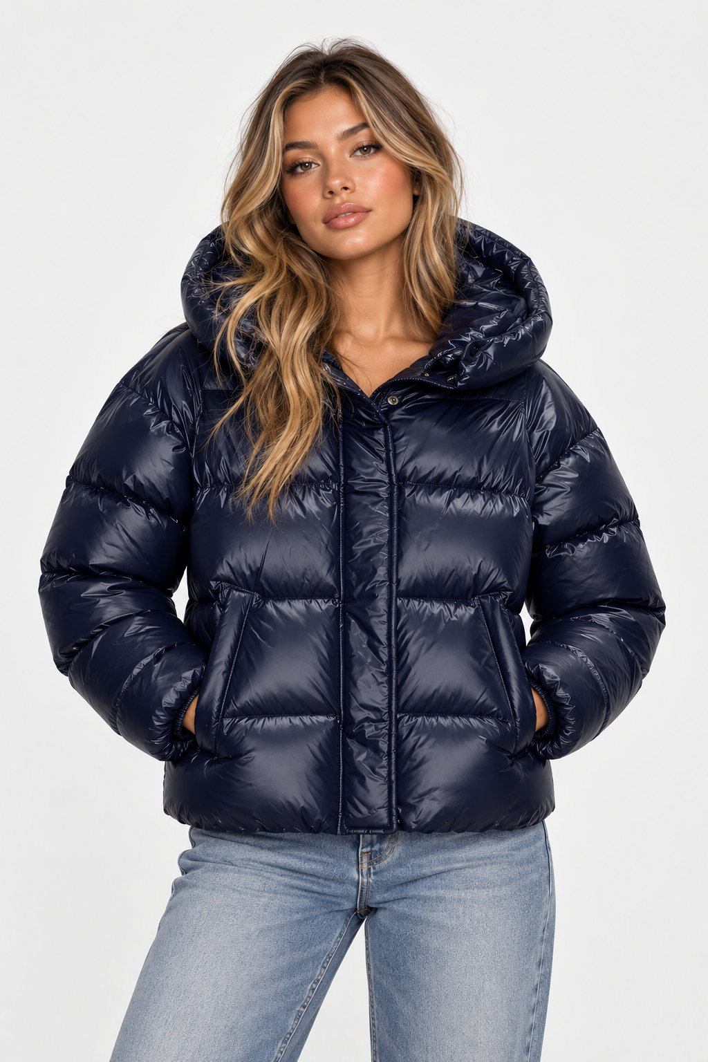 Women Oversized Shine Hooded Puffer Jacket