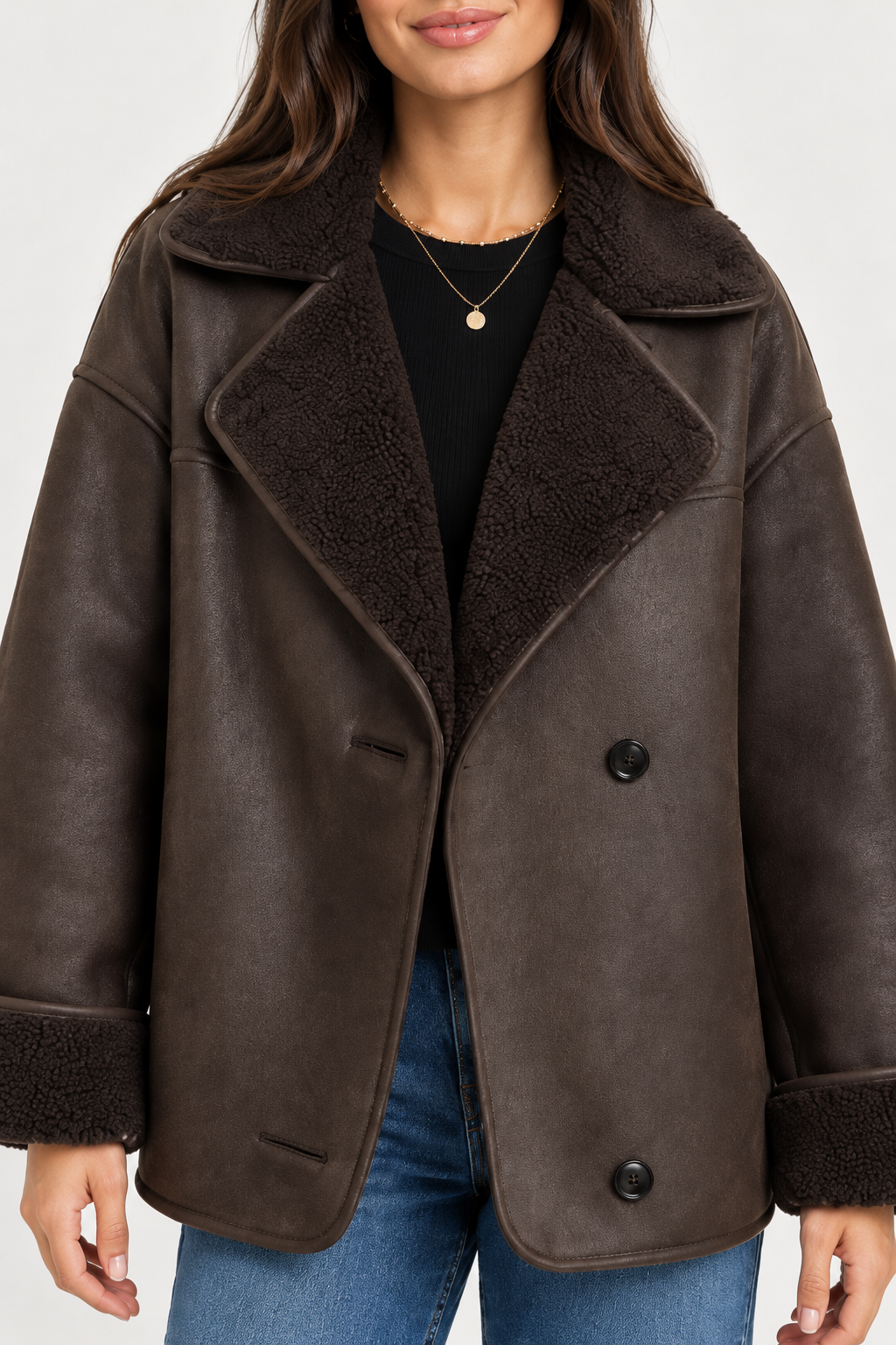 Petra Oversized Faux Leather Aviator Jacket